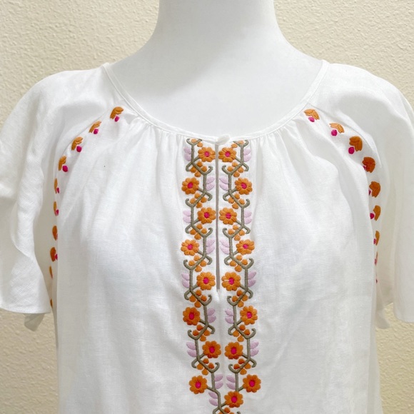 Madewell Embroidered Linen-Blend Raglan Ruffle Mini Dress - Picture 4 of 6